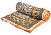Kuber Industries Heart Home Floral Print All-Season Microfiber Microfiber Filler Cotton Reversible Single Bed Quilt, Blanket 60"x90" (Orange)-48HH014